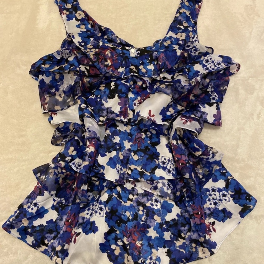 White House Black Market Multicolor Floral Ruffle Top - Picture 16 of 16